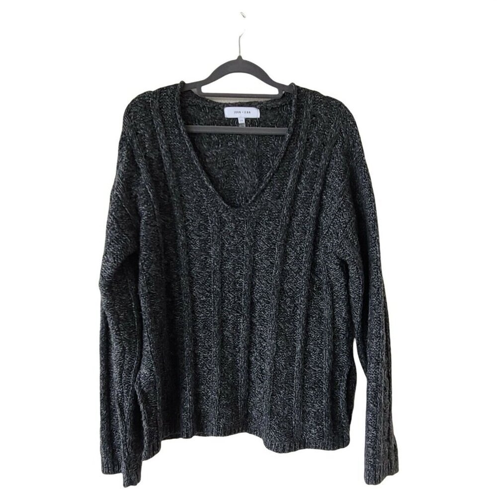John + Jenn by Line Cable Knit‎ Sweater Marled Gray V-Neck Size Large